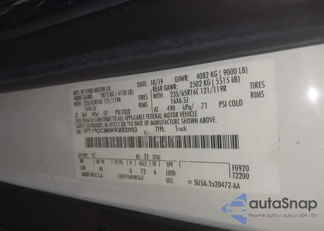 2019 Ford Transit-250 из США, поврежденный, VIN 1FTYR2CM0KKB82003